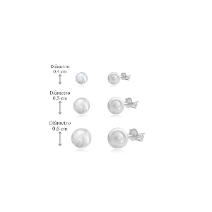 Trio de Brincos Bolinhas em Prata 925 - Diâmetros: 0,4, 0,5 e 0,6 cm