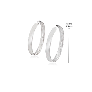 Brinco de Argola Larga Lisa em Prata 925 - Diâmetro 4,3 cm