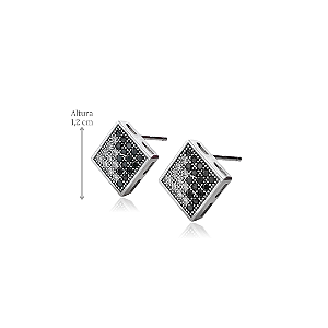 Brinco Quadrado de Prata 925 com Zircônias Brancas e Negras