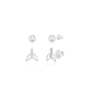 Kit de Brincos em Prata 925 - Bolinha e Cauda de Sereia