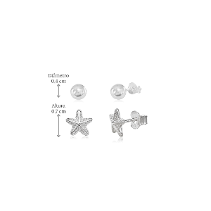 Kit de Brincos em Prata 925 - Bolinha e Estrela