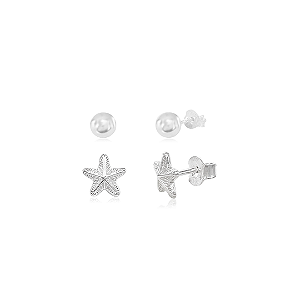Kit de Brincos em Prata 925 - Bolinha e Estrela