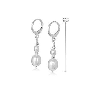 Brinco de Pérola Natural Pendente em Prata 925