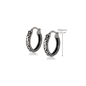 Brinco Argola Bali em Prata 925 Acabamento Envelhecido  - Diâmetro 2 cm