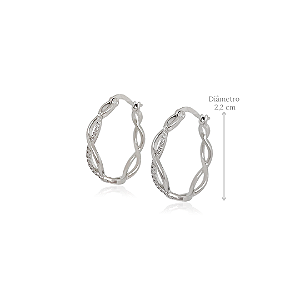 Brinco Argola Prata 925 Símbolo Infinito com Zircônias Cravejadas