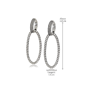 Brinco Argola 2 em 1 Prata 925 com Zircônias