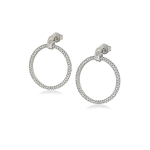 Brinco Prata 925 Círculo Vazado com Zircônias