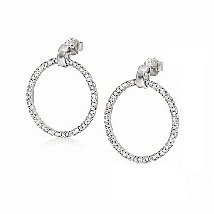 Brinco Círculo Pendente com Zircônias em Prata 925