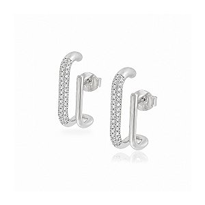 Brinco Ear Hook Duplo 1 Filete Liso 1 Cravejado com Zircônias em Prata 925
