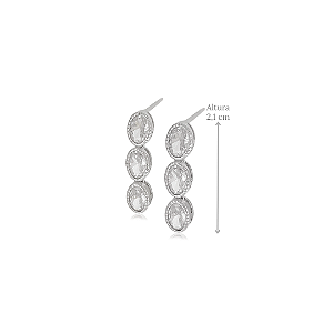 Brinco Pendente de Prata 925 com Três Zircônias