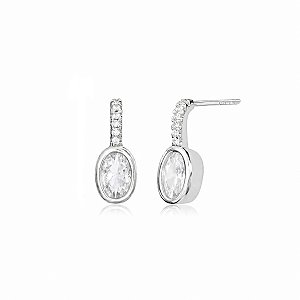 Brinco Ponto de Luz Oval com Zircônias em Prata 925