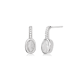 Brinco Ponto de Luz Oval com Zircônias em Prata 925