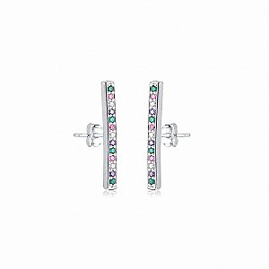 Brinco Ear Cuff Palito com Zircônias Coloridas Prata 925