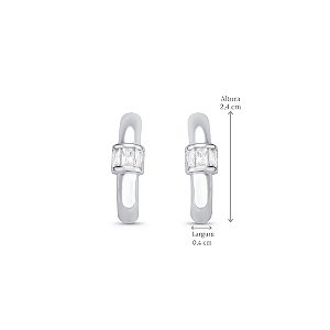 Brinco Ear Hook Curvado com Zircônias Central em Prata 925