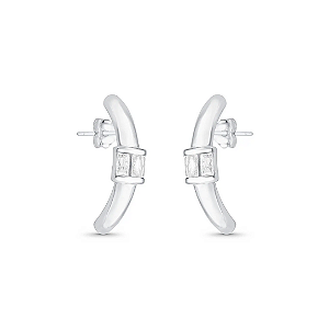 Brinco Ear Hook Curvado com Zircônias Central em Prata 925