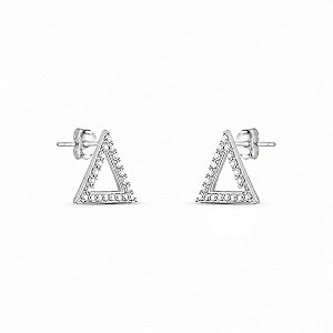 Brinco de Prata 925 Triangular Pequeno com Zircônias