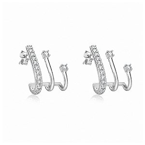 Brinco Ear Hook 3 Fios com Zircônias em Prata 925