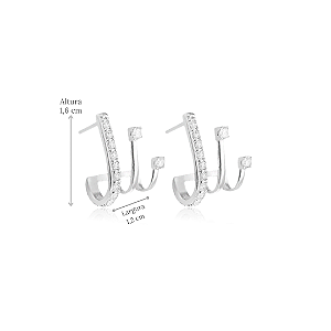 Brinco Ear Hook 3 Fios com Zircônias em Prata 925