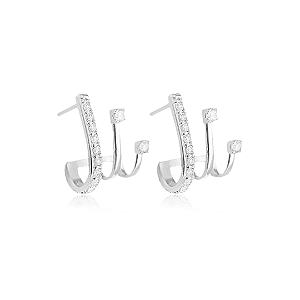 Brinco Ear Hook 3 Fios com Zircônias em Prata 925