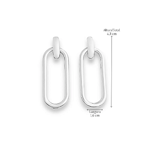 Brinco de Prata 925 Argola Retangular Vazada