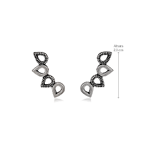 Brinco Ear Cuff Gotas Envelhecida em Prata 925