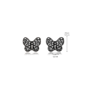 Brinco Borboleta Pequeno Envelhecido de Prata 925