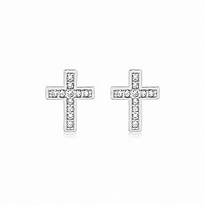 Brinco Cruz em Prata 925 com Zircônia Cravejada – Pequeno, Delicado e Elegante