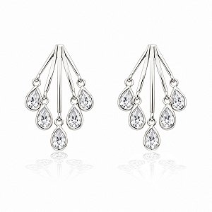 Brinco Prata 925 Zircônia Cristal Gota Pendente