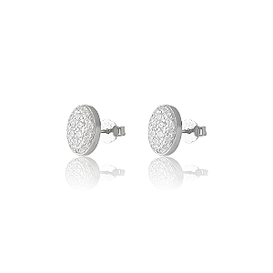 Brinco Pequeno Oval com Micro Zircônias em Prata 925