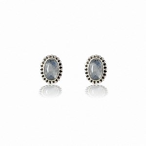 Brinco Oval Pequeno Pedra da Lua em Prata 925