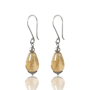 Brinco Quartzo Rutilado Gota em Prata 925