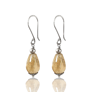 Brinco Quartzo Rutilado Gota em Prata 925