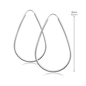 Brinco de Argola Gota Fio Redondo em Prata 925 - Altura  6,5 cm