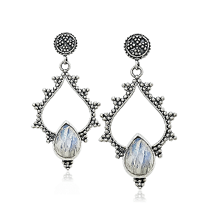 Brinco Pedra da Lua em Prata 925 Envelhecido