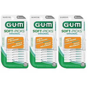 Kit 3uni Soft Picks com 15 (Palito Interdental de Borracha) - Gum