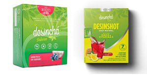 Desinchá 30 sachês Pitaya c/ Blueberry + Desinshot c/ 7 sachês