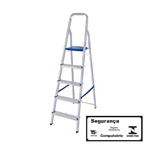 Escada Aluminio 5 Degraus Com Fita Segurança Mor