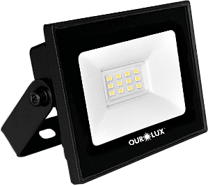Projetor Refletor Led Slim 10W Biv Preto 6500K Ourolux