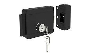 Fechadura Elétrica Reversível Bipartido 12V Roseta 40 Preto Soprano