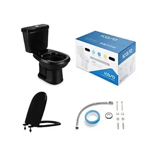 Kit Conjunto Bacia Com Caixa Acoplada Sabatini Preto Com Acessorios Icasa