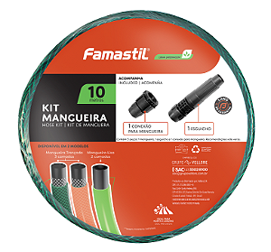 Mangueira Jardim Pvc Verde Trançada 10m Com Kit Engate E Conector F9040 Famastil