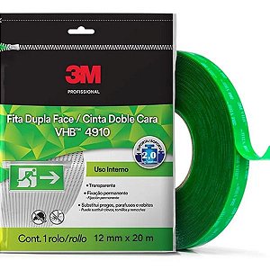 Fita Dupla Face VHB 12 mm X 20 m Transparente Embalagem Flowpack 4910 3M