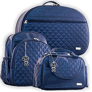 Kit Bolsa Maternidade Matelassê 3 Peças c/ Mochila Pérola Marinho