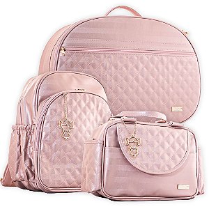 Kit Bolsa Maternidade Matelassê 3 Peças c/ Mochila Rose