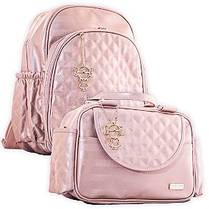 Mochila Maternidade e Frasqueira Térmica Matelassê Rose