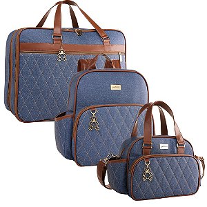 Kit Bolsa Maternidade Chicago 3 Peças c/ Mochila Jeans