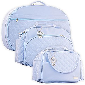 Kit Bolsa Maternidade Matelassê 3 Peças Azul Claro