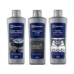 Kit Limpa Vidro e Vitrocerâmico - 200ml + Limpa Forno - 200ml + Polidor Inox - 200ml Electrolux