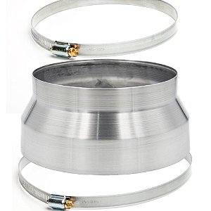 Adaptador redutor de duto de 200 para 150mm em alumínio com abraçadeiras