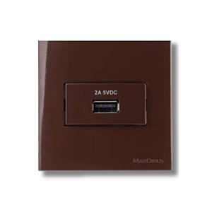 MarGirius Sleek Conjunto Tomada Carregador USB 2A 70x70 para Móveis Marrom